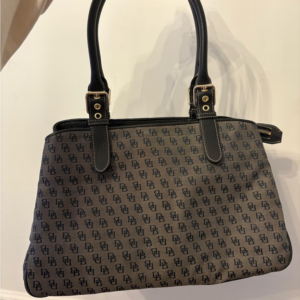 Dooney & Bourke Monogram Print Black Gray Satchel Handbag